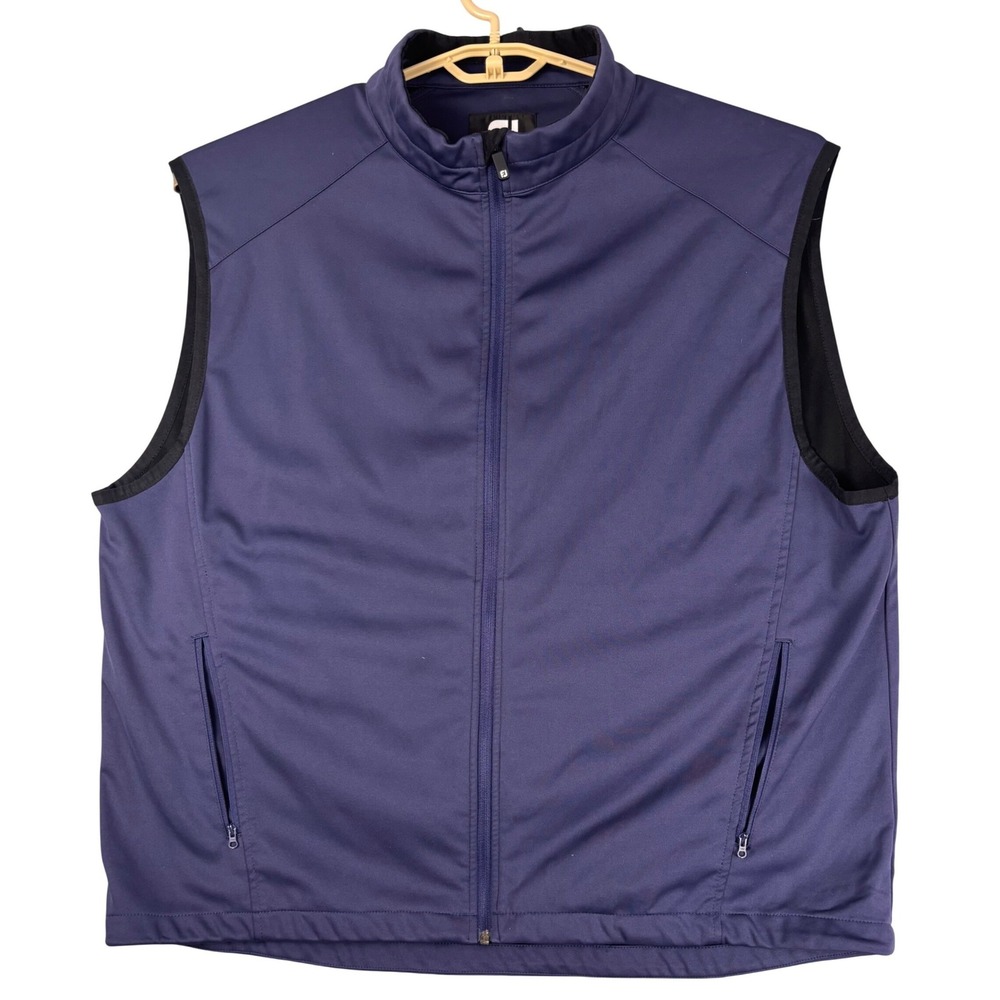 FootJoy DryJoys Mens 2XL Navy Blue Full Zip Golf Vest Mock Neck Performance FJ
